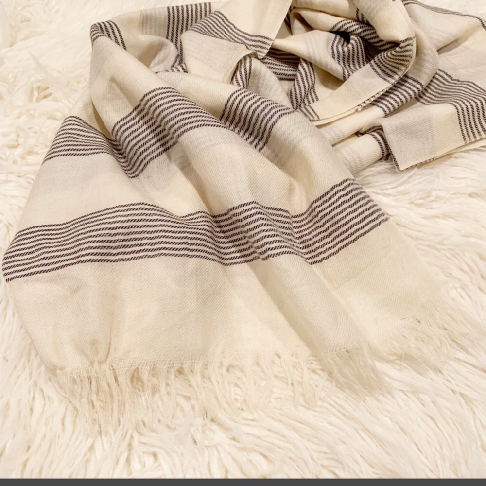 J Crew Classic Cream and Black Stripe Scarf